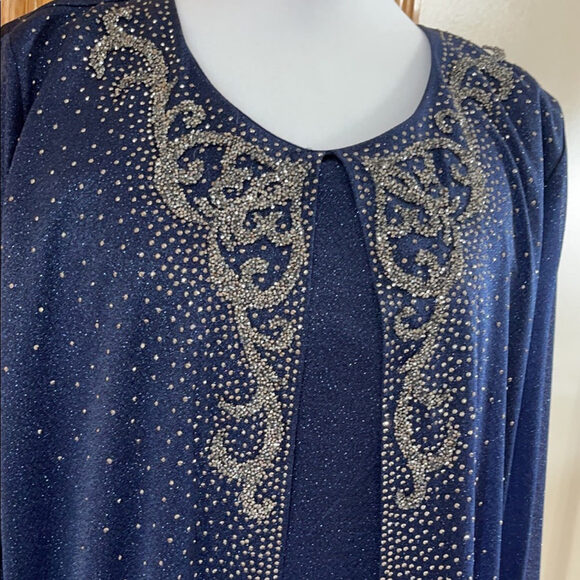 Formal Dress Plus Sizes 16W 18W 22W 24W Long Sleeves Navy Beaded Kaftan Maxi NEW - Picture 12 of 14